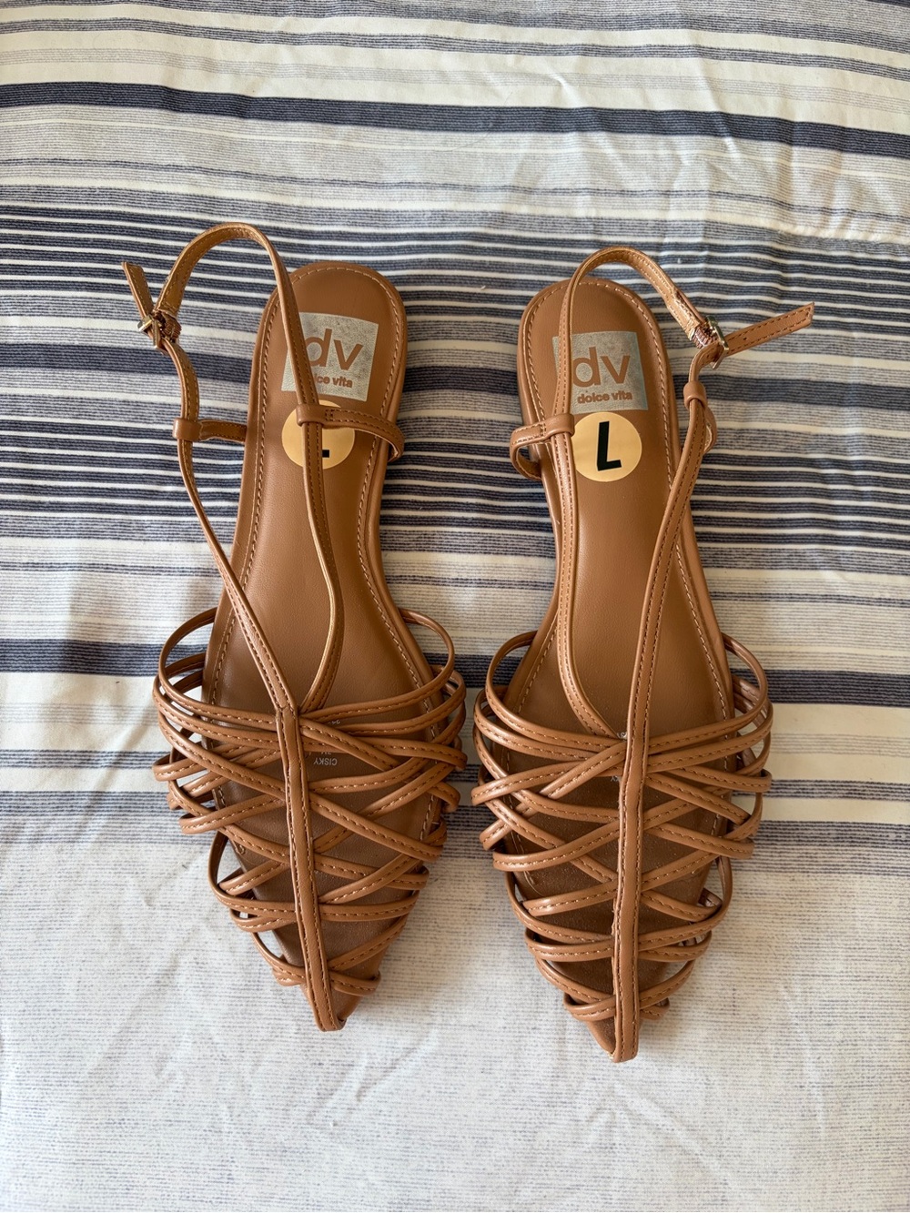 DV by Dolce Vita Tan Strappy Pointed-Toe Flat Sandals